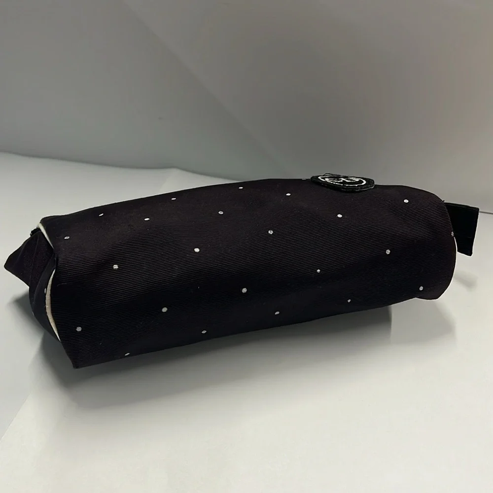 Christian Dior Vintage Polka Dot Dark Brown Canvas Zipper Clutch Make Up Bag